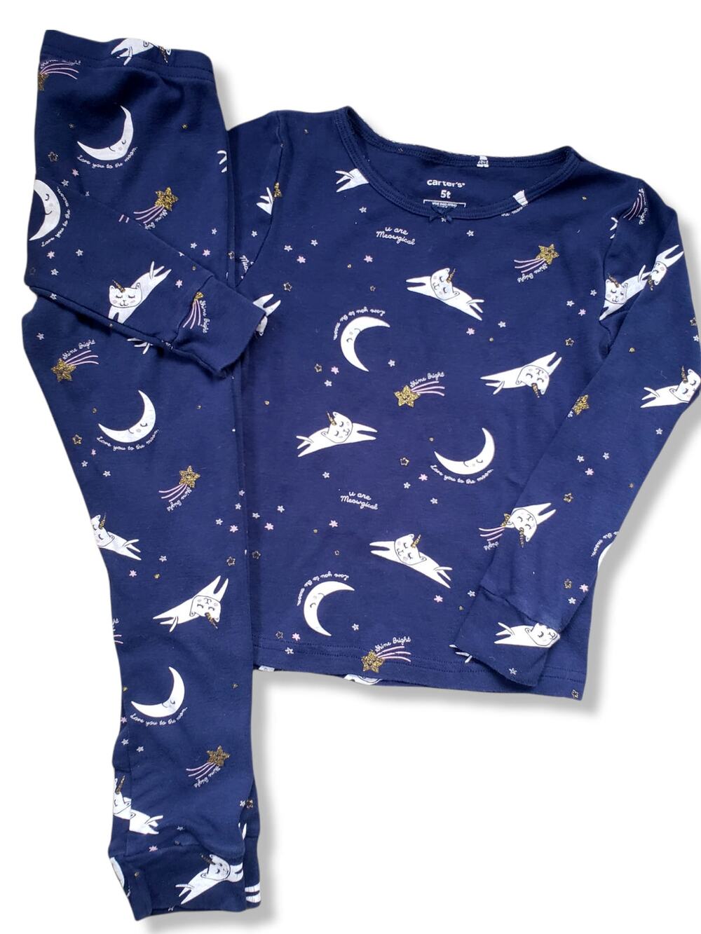 Carters Girls 5T Kitty Moon Navy Pajama Set